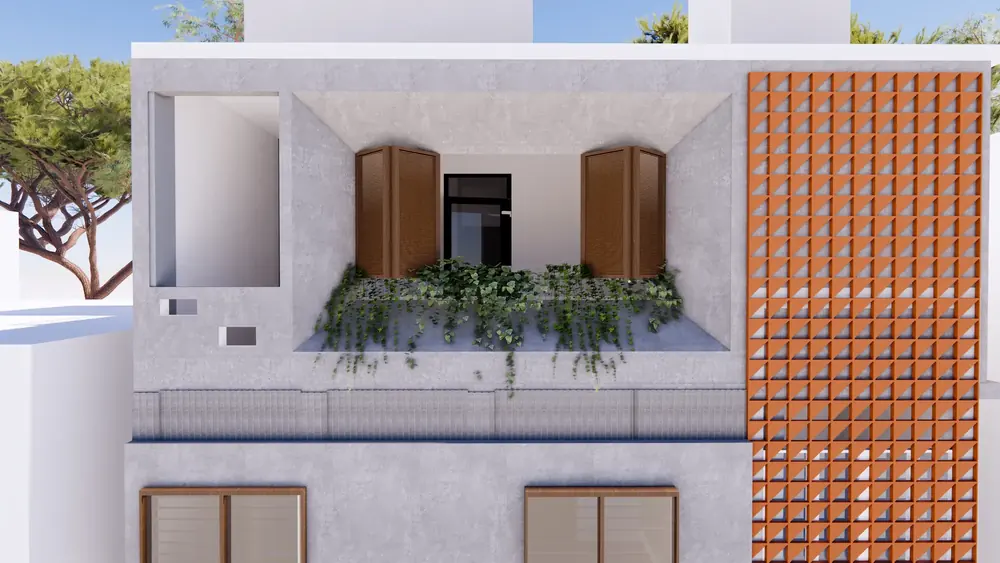 Mudra house, front with terracotta screen
